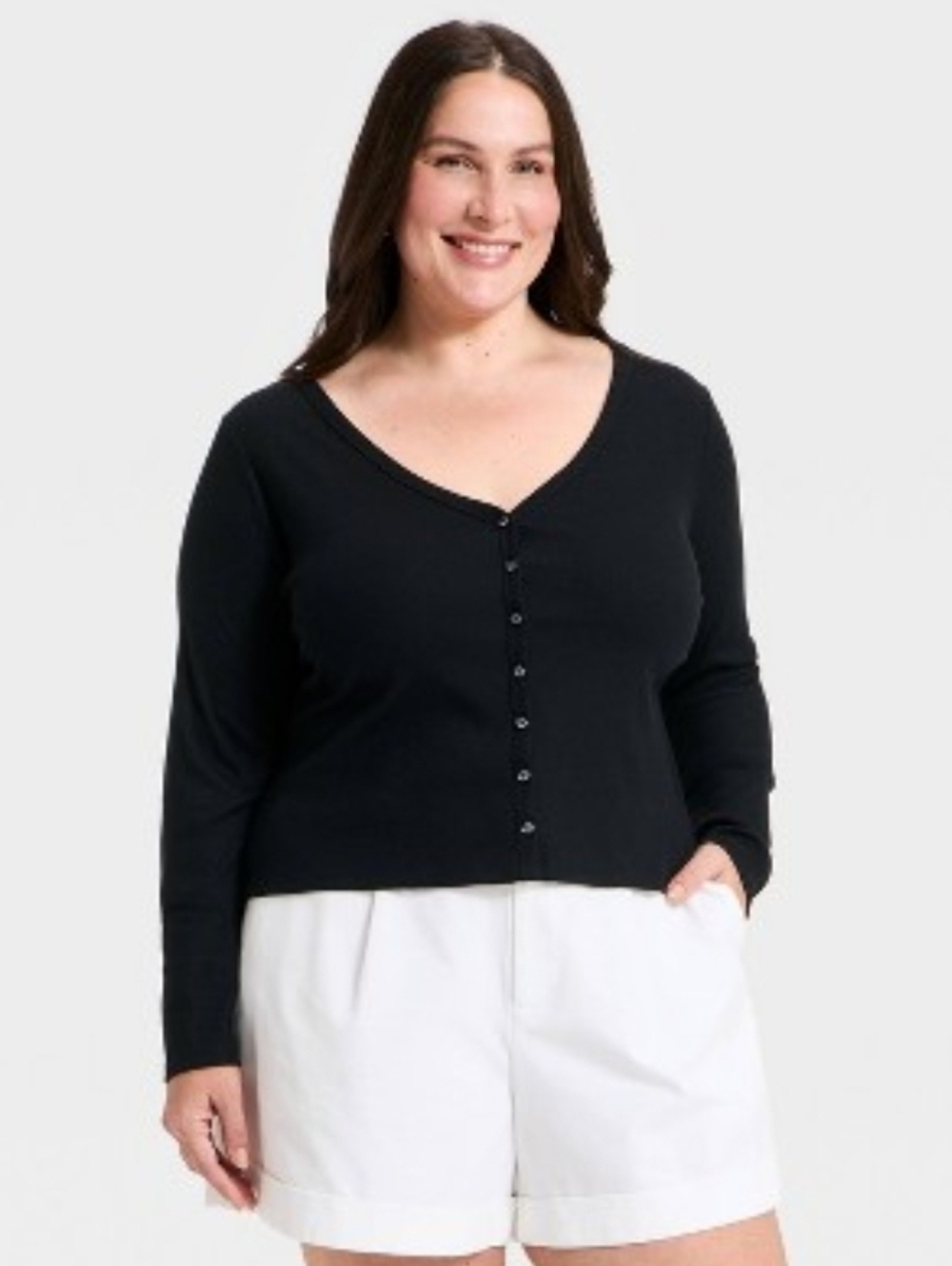 A New Day Women's Modern Ribbed Button-Up Knit Cardigan Black Size XL